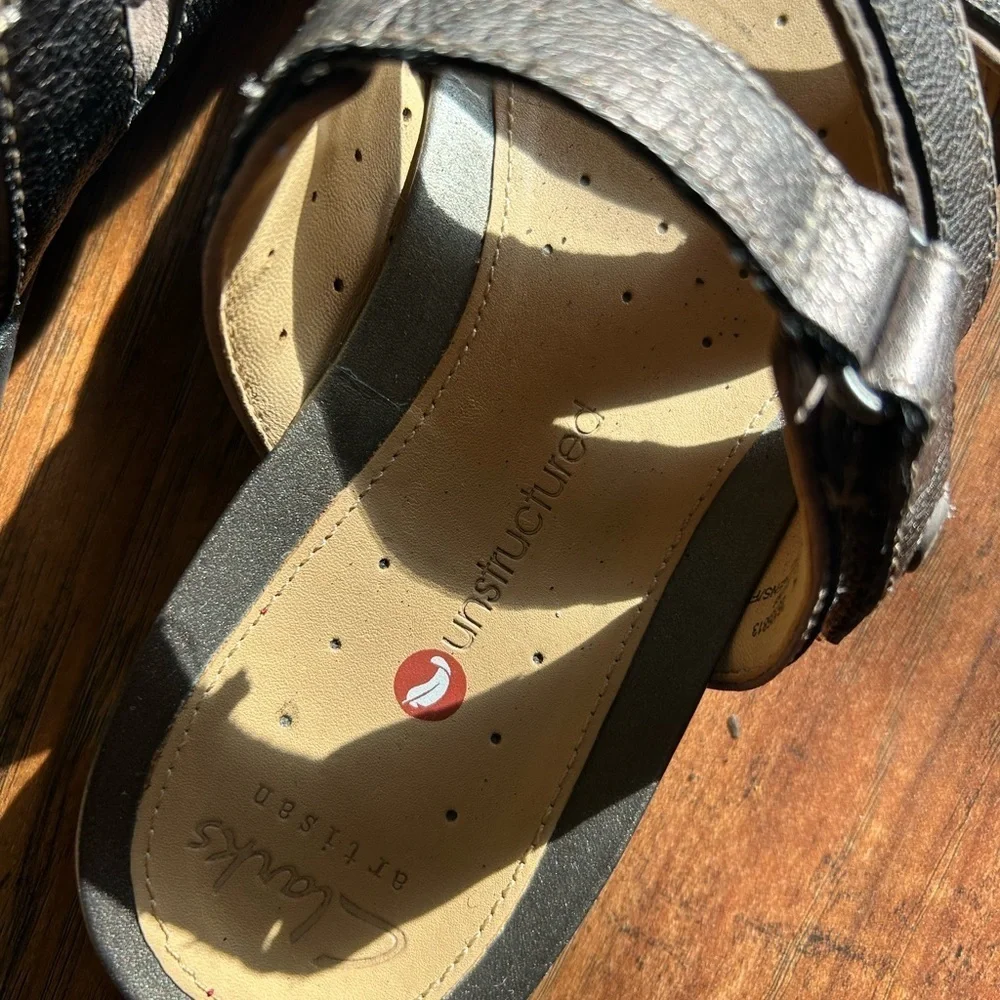Bronze Metallic Slide-on Leather Sandals Clarks Artisan Unstructured - Picture 3 of 9